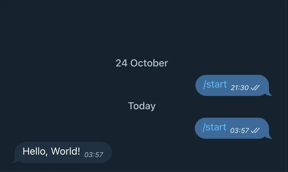Telegram bot responding to a test message